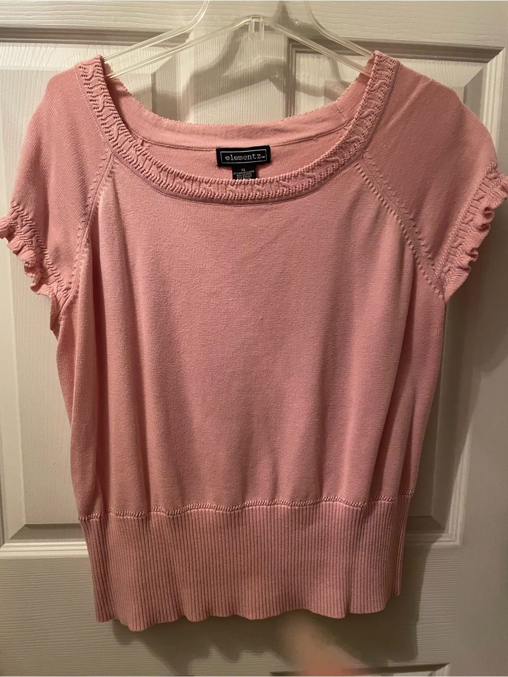 Elementz XL pink ruffle cap sleeved sweater knit top